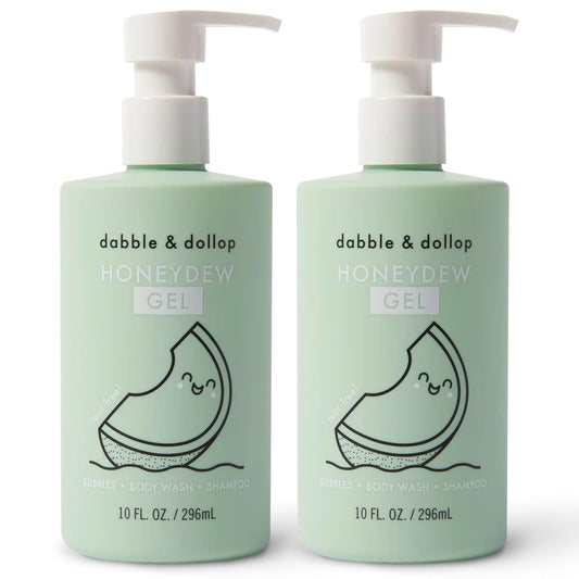 Dabble & Dollop Honeydew Melon Body Wash & Shampoo – 3-in-1 Natural Bubble Bath for Kids, Made in