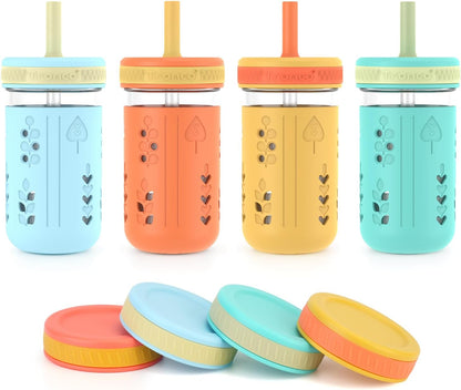 Tronco 12 oz Glass Sippy Cup for Kids & Toddlers | Mason Jar Smoothie Cups with Spill-Proof