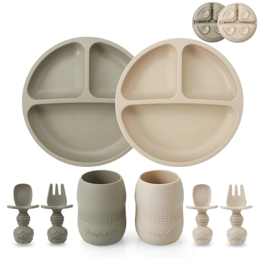 PandaEar Silicone Baby Feeding Set with Divided Suction Plate