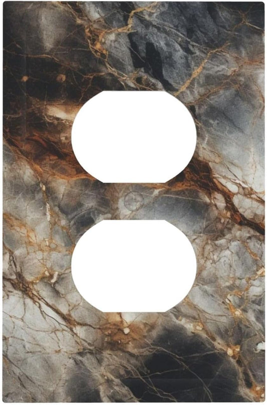 Brown Marble Granite Golden Lines Print Outlet Covers 1 Gang Duplex Light Switch Cover Decorative Switch Plates Electrical Receptacle Faceplate Wall Plate for Bathroom Kitchen Decor