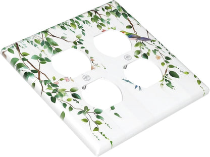 Outlet Covers Green Leaves Bird Eucalyptus Sage Plant 2 Gang Double Duplex Decorative Light Switch Covers Electrical Wallplates Socket Faceplate For Bed Room Living Room Decor