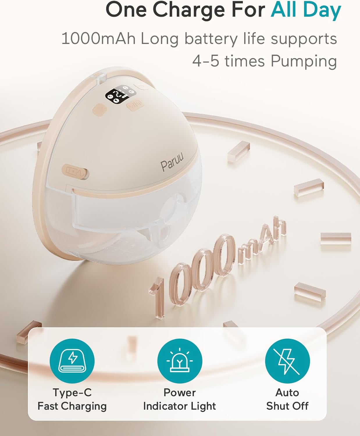 Paruu Hands Free Breast Pump P16, Wearable Breast Pump Electirc Portable with 4 Modes & 12 Levels