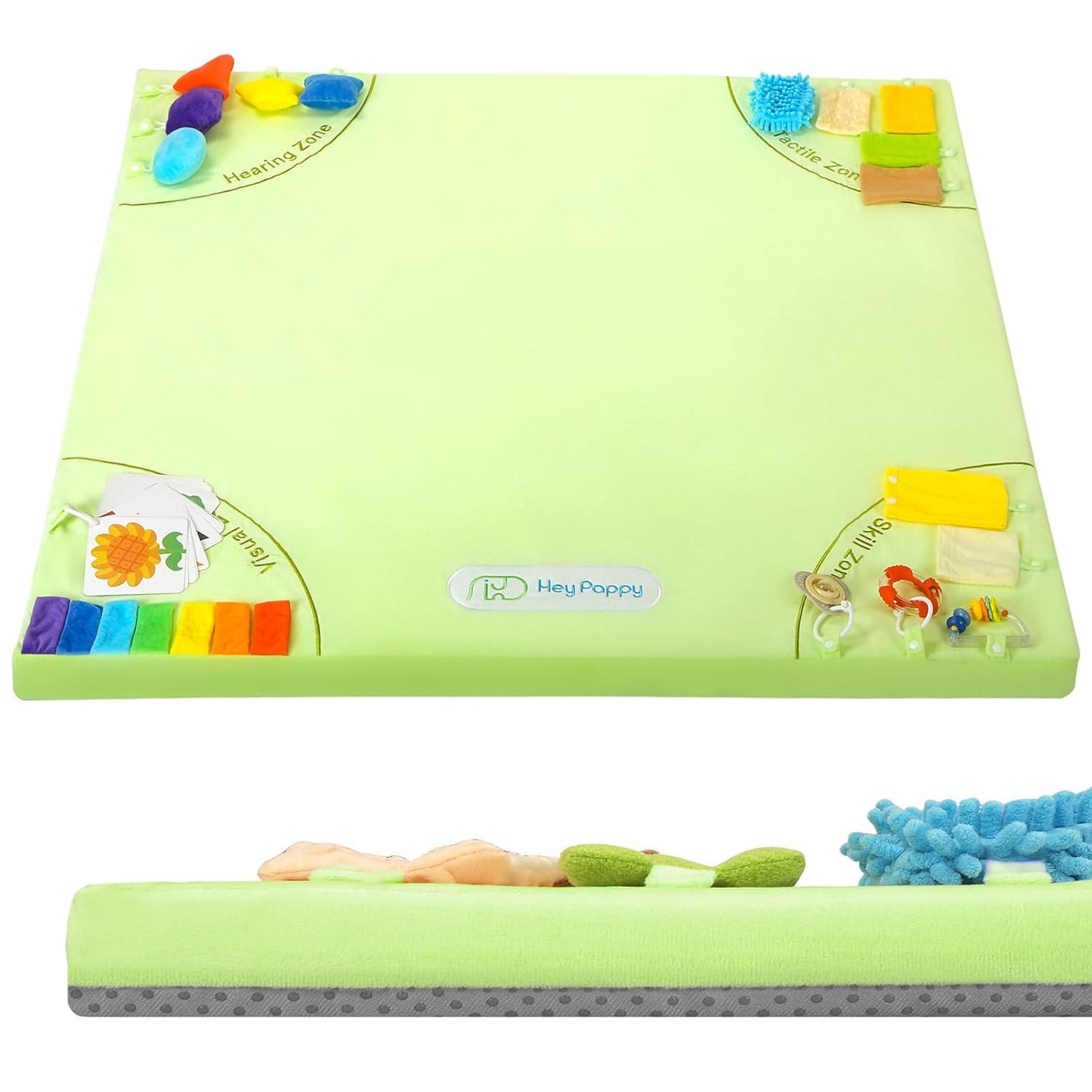 Baby Play Mat, 50''x50'' Playpen Mats with 4 Sensory Development Zones for Motor Skills, Unique Crawling Mats with Non-Slip Cushioned That Fits Nicely into Any Playroom, Green