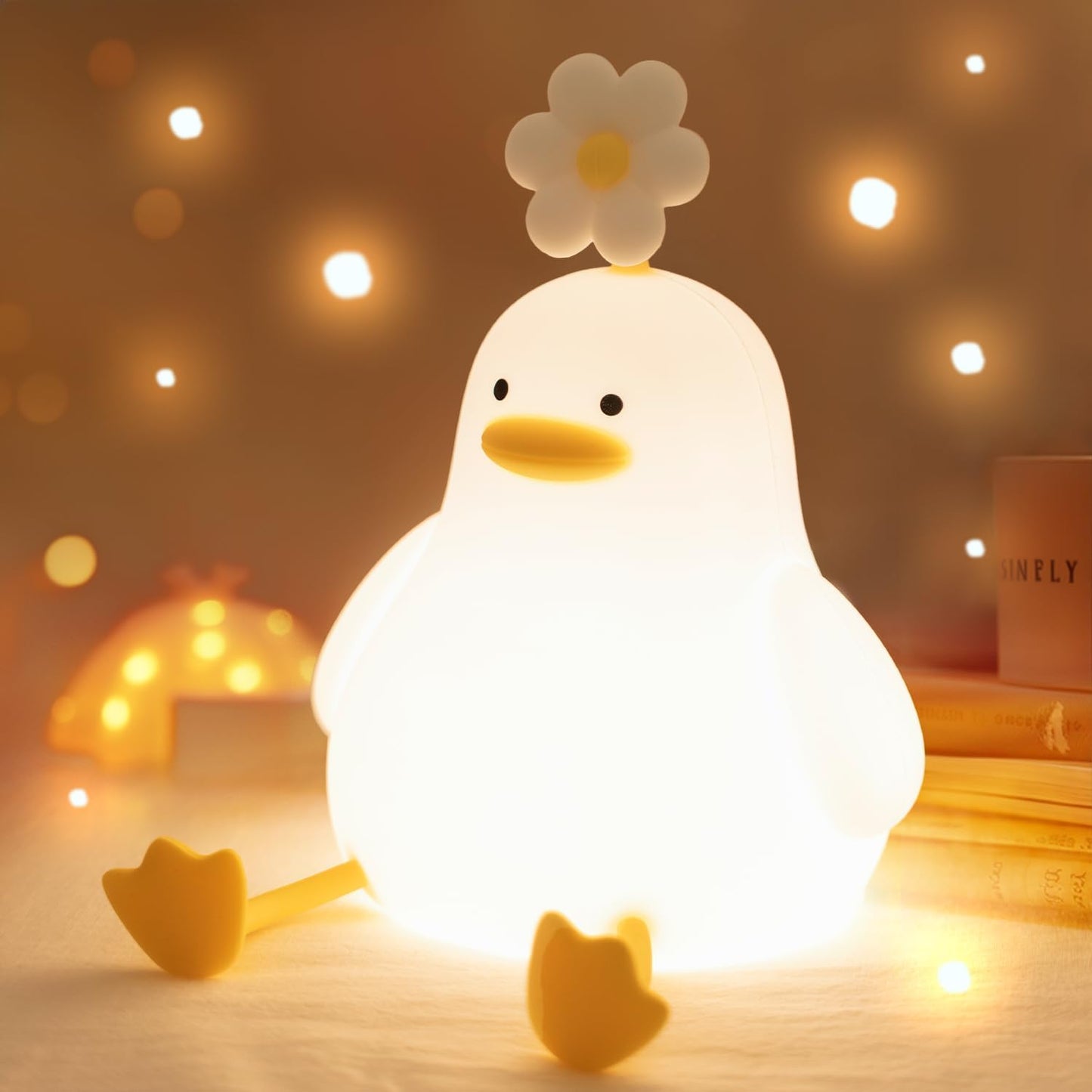 Cute Duck Night Light for Baby, Kids, Toddler, Ambient Nursery Nightlight, Soothing Lamp 3 Level Dimmable, Sleeping Accompanion for Bedroom Bedside, Rechargeable Battery, 30 Min Timer Off