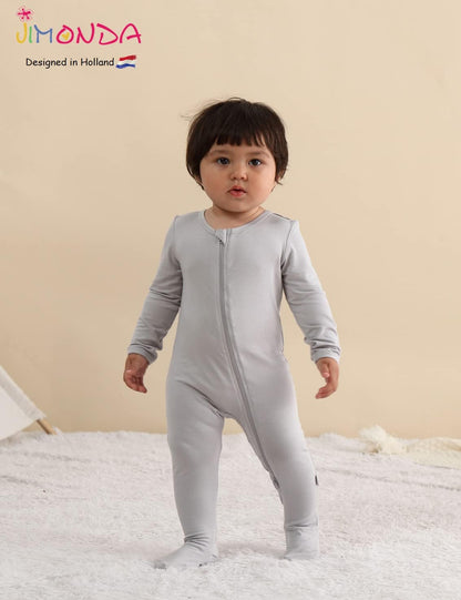 Jimonda Baby Boy Romper 4-Pack - Bamboo Zip-Up Pajamas for 0-24 Months,Unisex Footed Sleepers,Ultra-Soft Stretchy Fabric