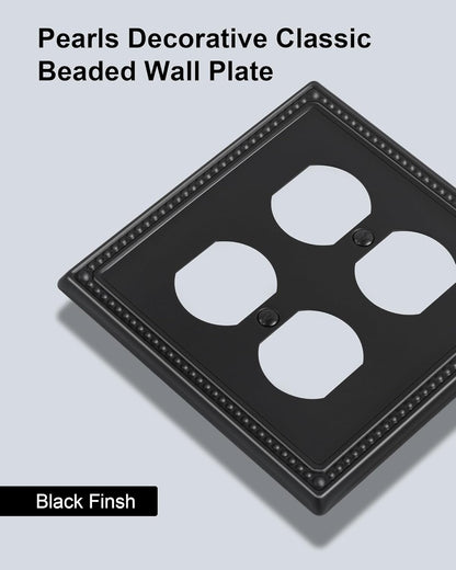 2-Pack Double Duplex Outlet Cover, Metal Switch Plates and Outlet Covers, Black Pearls Decorative Wall Plates for Electrical Outlets, 2 Gang Receptacle Cover, Corrosion Resistant