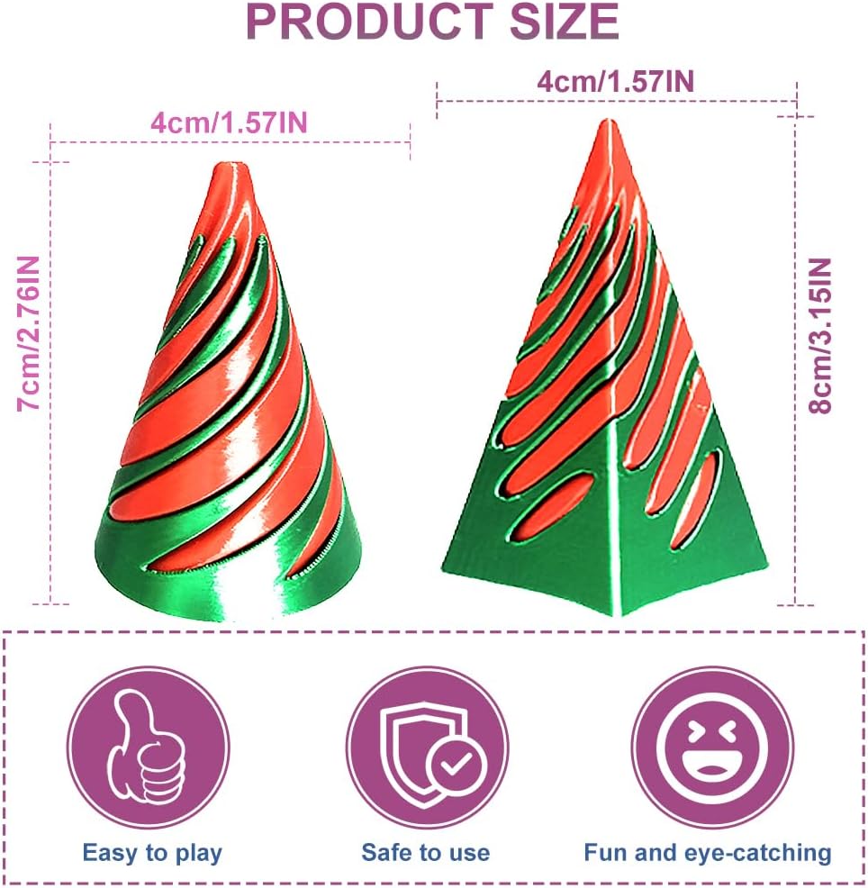 Spiral Cone Fidget Toy,Impossible Cone Pyramid Passthrough Sculpture Bulk Fidget Toys for 3D Printed,Anxiety Stress Relief Desk Deco Souvenir Mini Gift Toy for Home Office (#B-Laser Green Red)