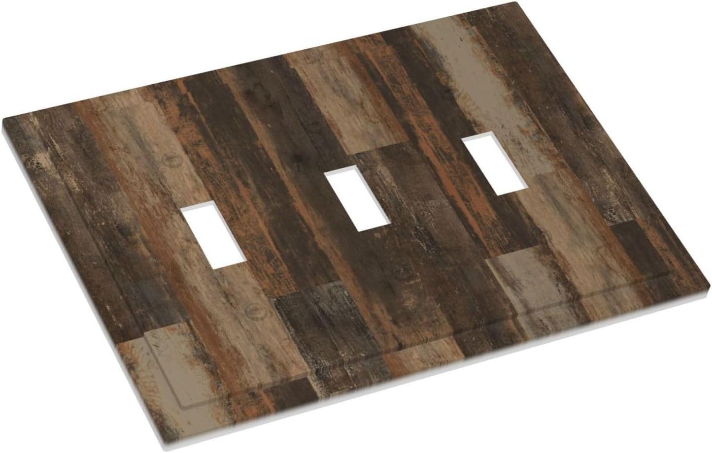 Rustic Brown Wood Grain Dark Oak Decorative Switch Plates 3 Gang Wall Plate Triple Toggle Light