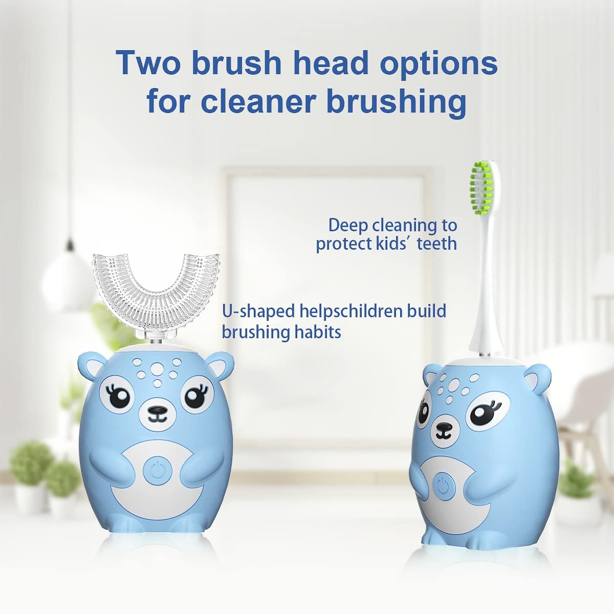 Kids Electric Toothbrushs U Shaped sonic Automatic Toothbrush with 4 Brush Heads, Six Cleaning