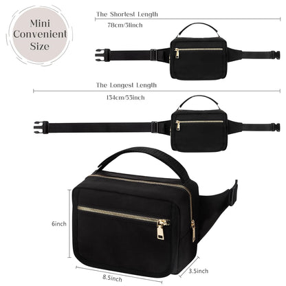 printe Small Diaper Bag with Portable Changing Pad, Crossbody Women Waist Bag with Wipes Pocket for Travel, Stroller Funny Pack, Black