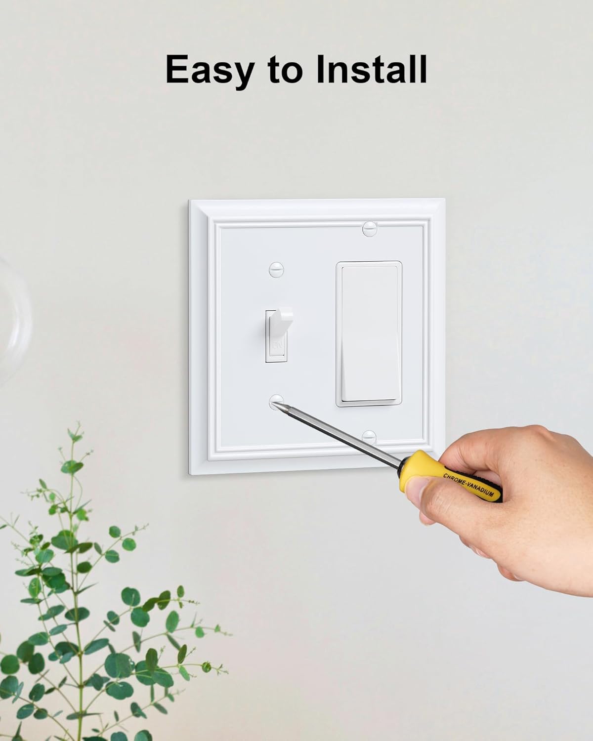 2-Pack Combo Toggle/Decorator Light Switch Cover Plate, Pure White Decorative Electrical Outlet Covers, Durable Natural Bamboo Fiber Switch Plates and Outlet Covers, Corrosion Resistant