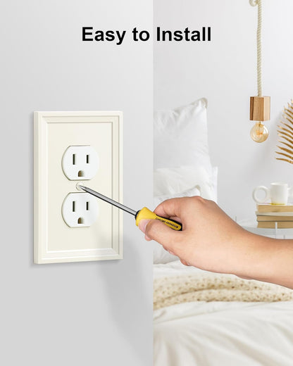 4-Pack Duplex Outlet Cover, Natural Bamboo Fiber Switch Plates and Outlet Covers, Light Almond Decorative Wall Plates for Electrical Outlets, 1 Gang Receptacle Cover, Corrosion Resistant