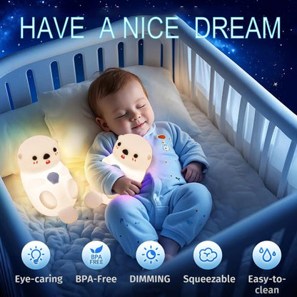 Cute Otter Night Light for Kids Bedroom, Animal Silicone Nursery Night Lamp Touch Control Sea Otter Nightlights USB Rechargeable Bedside Lamp for Baby Children Toddlers Girls Gift