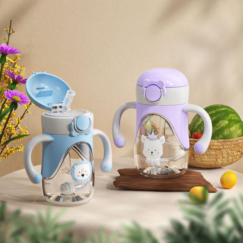 Bunnytoo Baby Sippy Cup with Weighted Straw for Infants 6-12 Months, 8oz Toddler Drinking with Handles, BPA-Free, Transition Trainer for 1+ Year Old (Apricot)