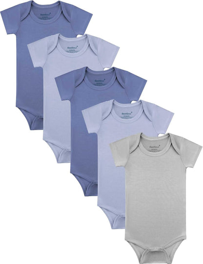 Baby Short Sleeve Solid Bodysuit - Super Soft Rayon made from Bamboo - Newborn Infant Toddler Boy Girl - 5-Pack