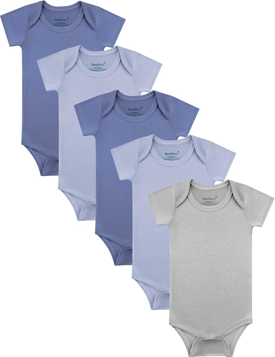 Baby Short Sleeve Solid Bodysuit - Super Soft Rayon made from Bamboo - Newborn Infant Toddler Boy Girl - 5-Pack