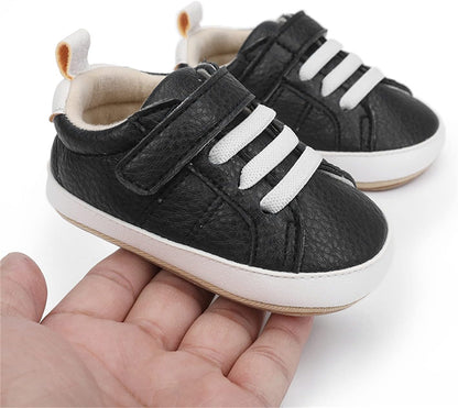 SOFMUO Baby Boys Girls High Top Ankle PU Leather Sneakers Soft Rubber Sole Infant Moccasins Newborn Oxford Loafers Anti-Slip Toddler Wedding Uniform Dress Shoes