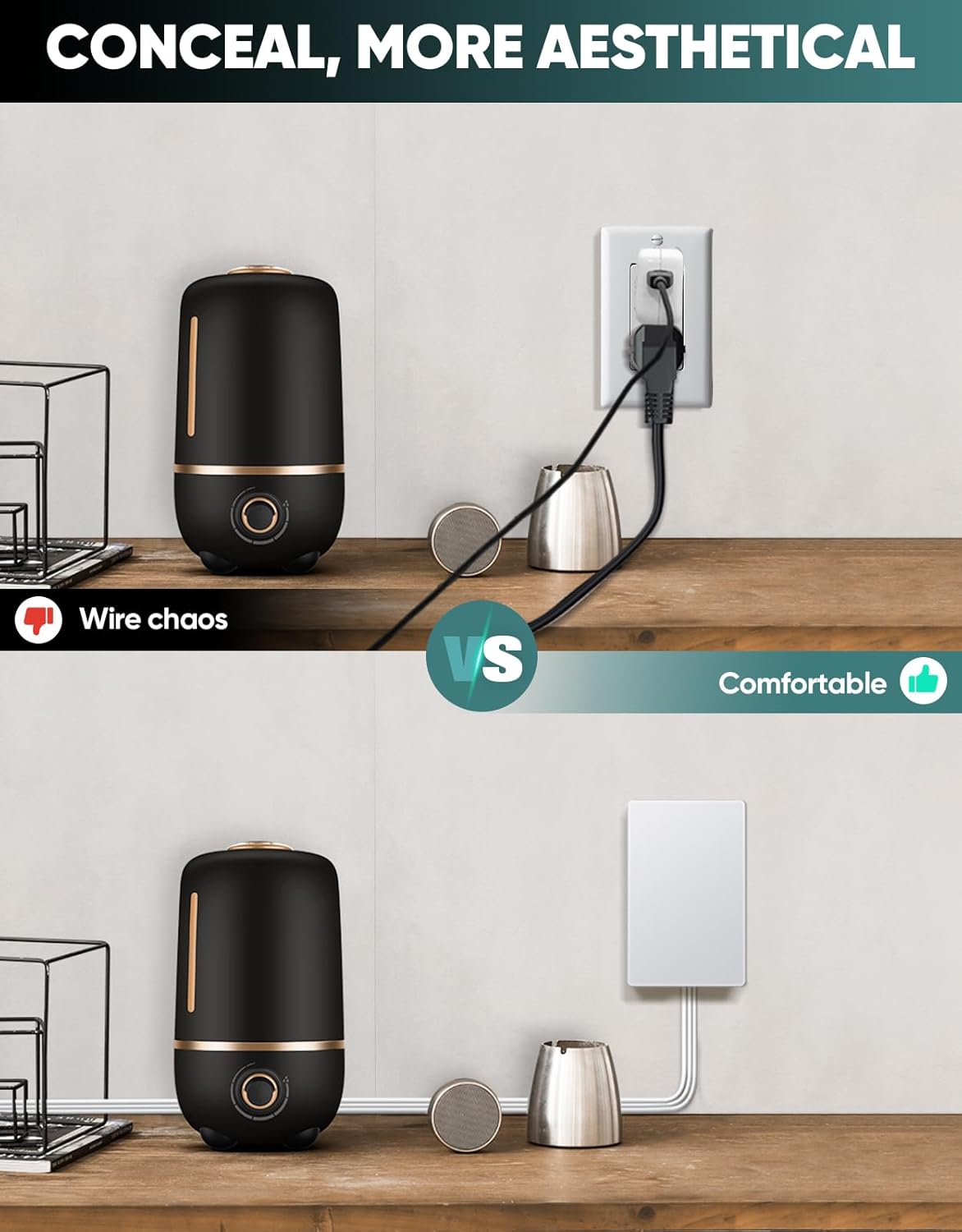 Outlet Concealer Power Strip-Outlet Cover Extender with 3AC Outlets-10ft Flat Plug Extension Cord,Universal Size,1625W for Kitchen, Home and Office,Child & Pet Safe(Dual 10 Foot)