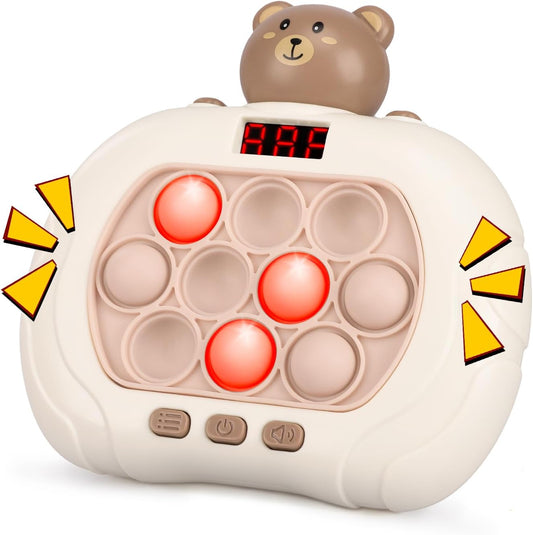 Fast Push Game Pop Fidget Toys for Kids, Fast Push Bubble Game, Handheld Puzzle Game Sensory Toys with LED Screen, Quick Push Light Up Game Gifts for 3-12 Year Old Girls Boys (Bear)