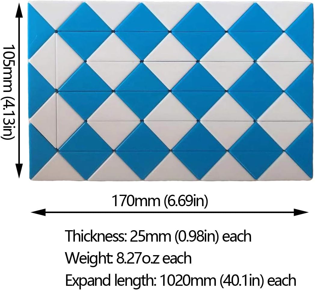 2 Pack Fidget Magic Snake Cube Puzzles Twist Ruler Speed Cubes Brain Teaser Game Toys for Kids Random Color (60 Block)