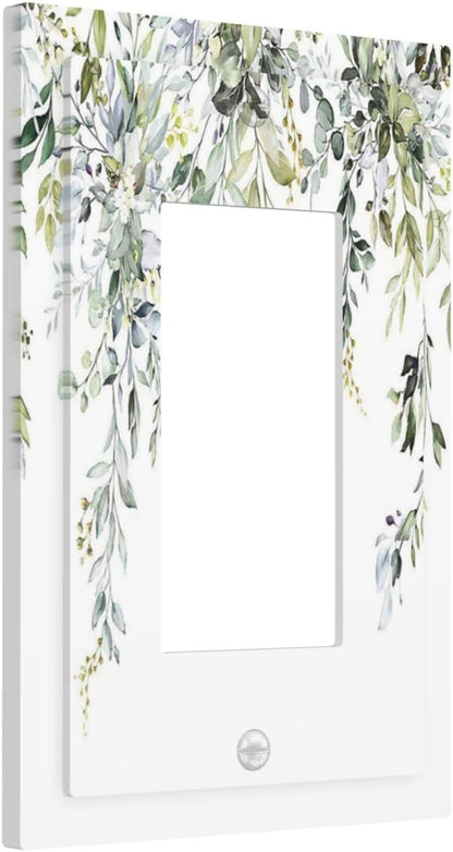 Decorative Outlet Covers Boho Farmhouse Flower Leaf Sage Green 1 Gang Single Rocker Light Switch Cover Plate Wall Plates GFCI Faceplate for Bedroom Cabin Decor