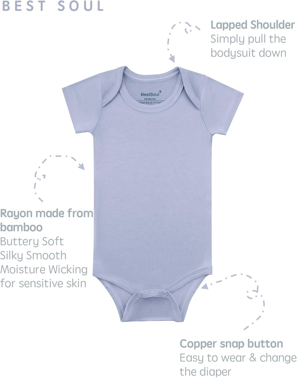 Baby Short Sleeve Solid Bodysuit - Super Soft Rayon made from Bamboo - Newborn Infant Toddler Boy Girl - 5-Pack