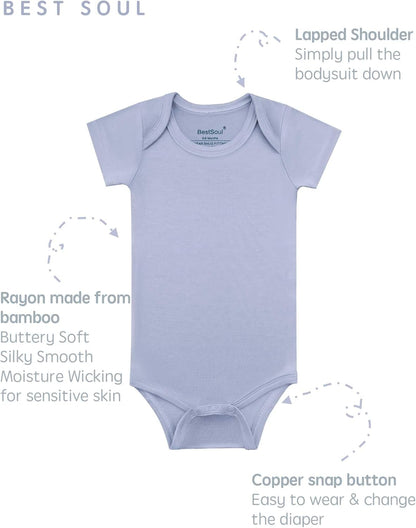 Baby Short Sleeve Solid Bodysuit - Super Soft Rayon made from Bamboo - Newborn Infant Toddler Boy Girl - 5-Pack