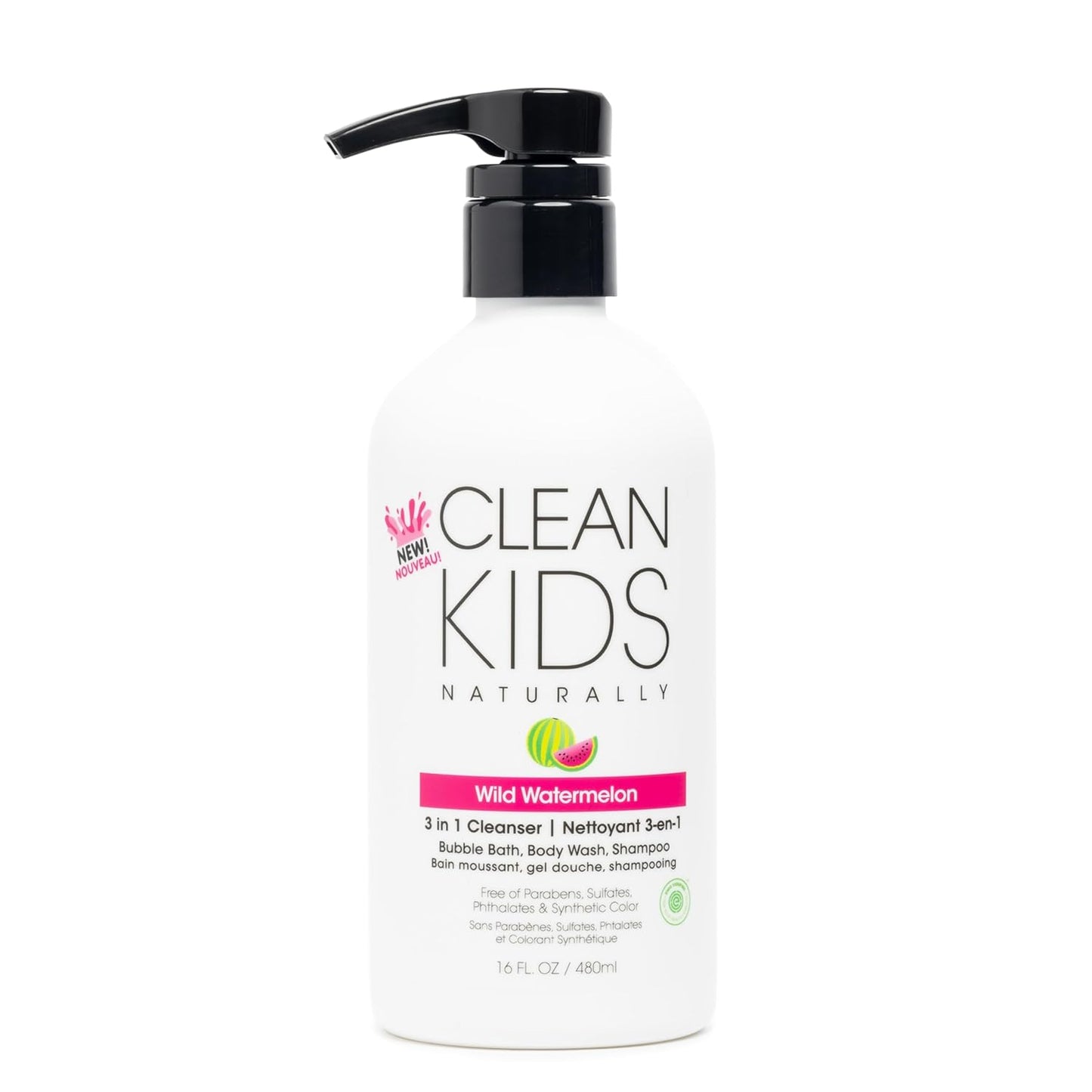 Gabriel Cosmetics Clean Kids Naturally Wild Watermelon 3-in-1 Shampoo, Cleanser & Bubble Bath (16