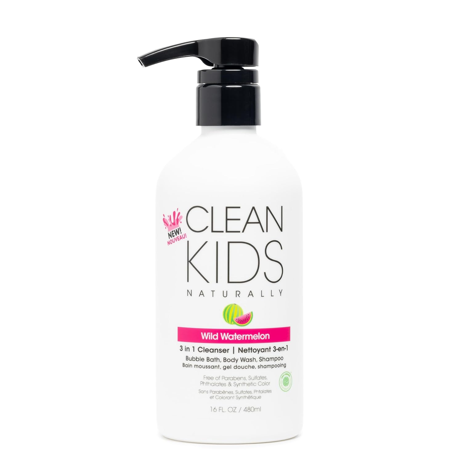 Gabriel Cosmetics Clean Kids Naturally Wild Watermelon 3-in-1 Shampoo, Cleanser & Bubble Bath (16