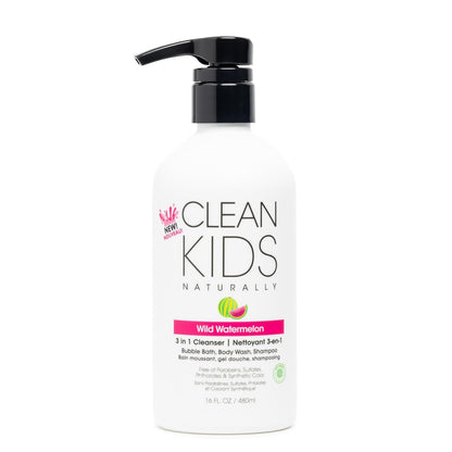 Gabriel Cosmetics Clean Kids Naturally Wild Watermelon 3-in-1 Shampoo, Cleanser & Bubble Bath (16