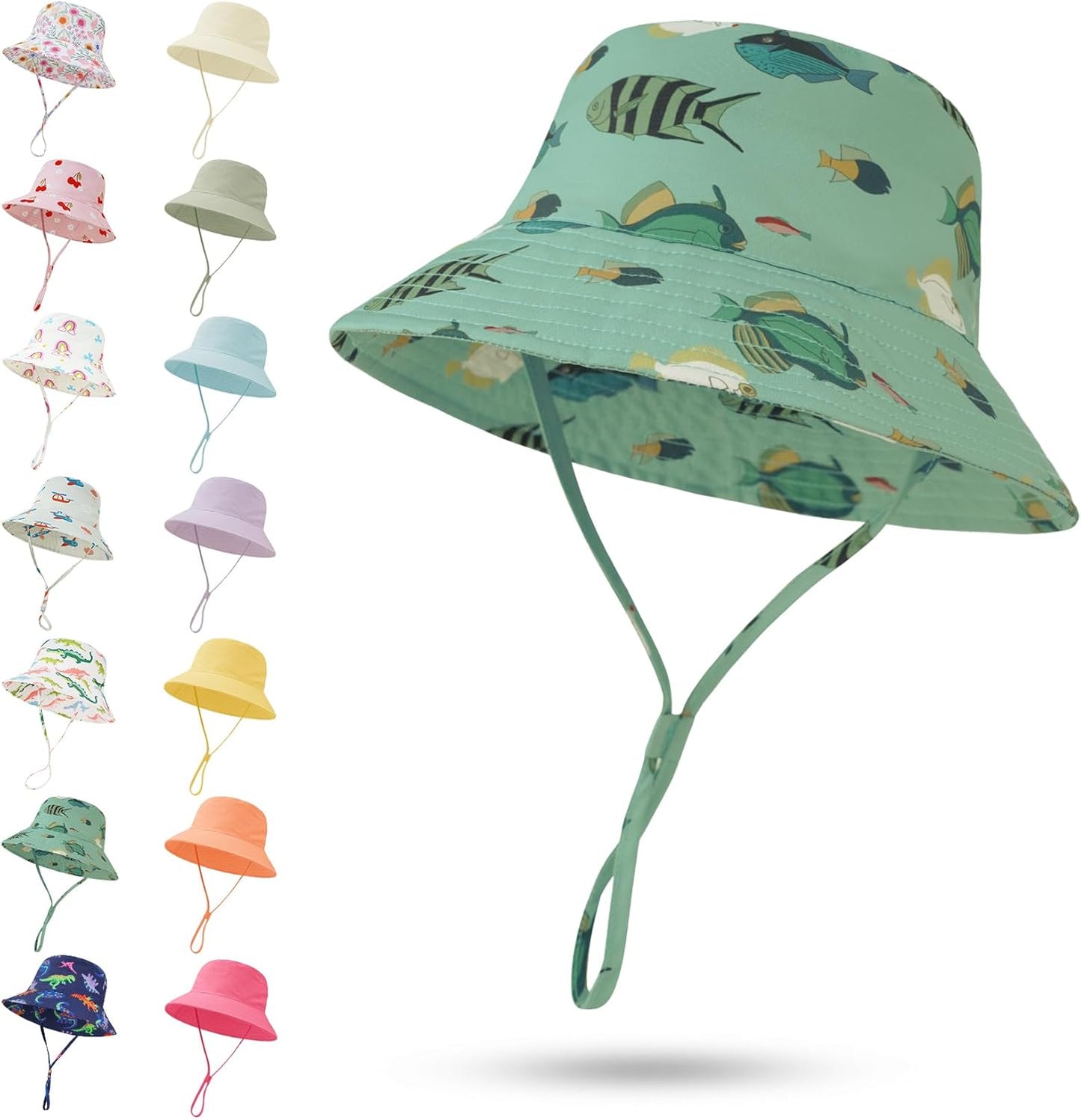 Baby Sun Hat 0-6 Years Toddler Boys Girls Adjustable Bucket Hats Kids Bucket Hats UPF 50+ Wide Brim Beach Swim Pool