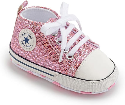 Unisex Baby Girls Boys Canvas High-top Shoes, Newborn Infant Anti-Slip Soft Sole Frist Walking Breathable Sneakers