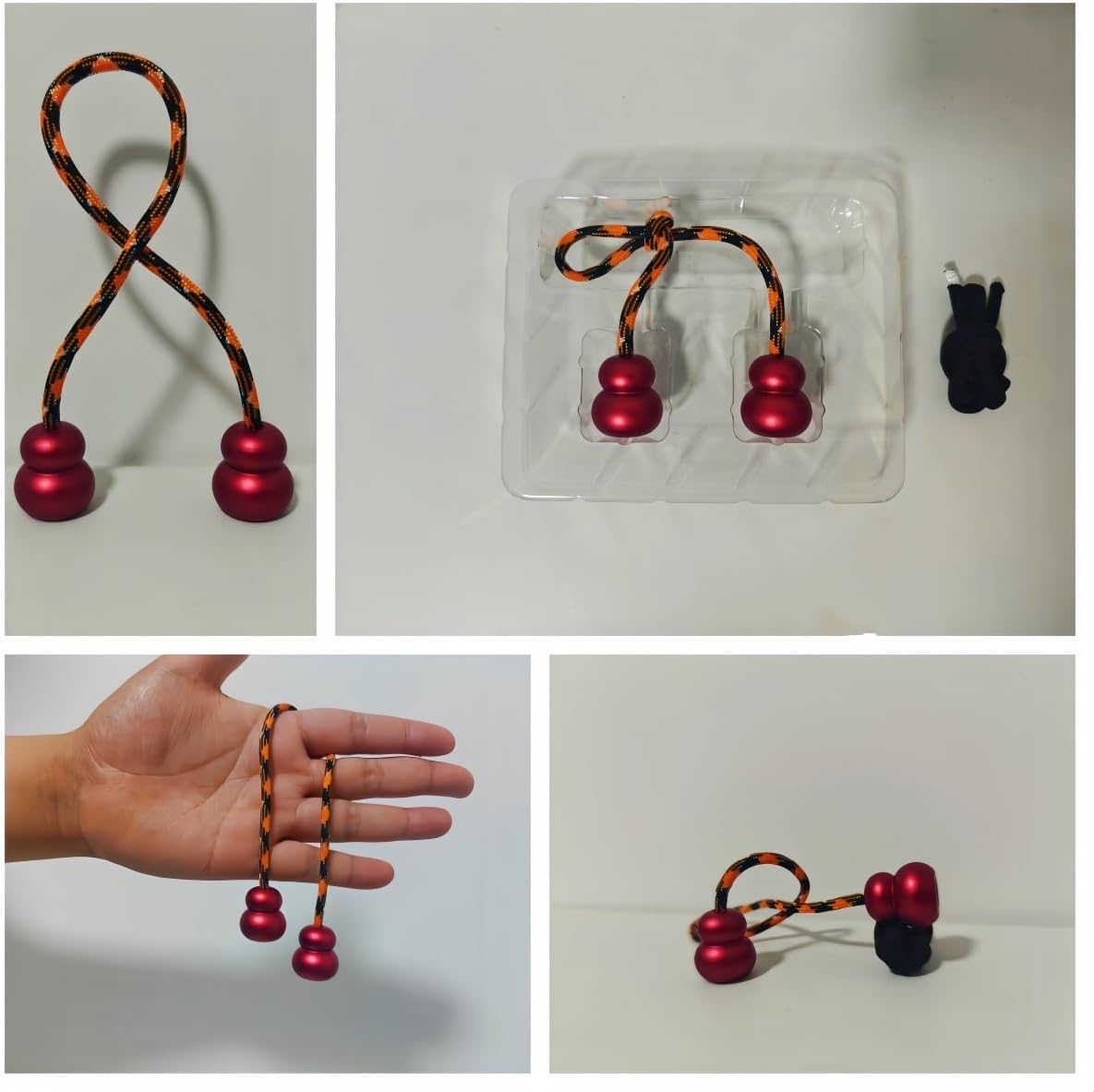 Begleri Fidget Beads, Aluminum Alloy- Practicing EDC Knuckle Finger Skill, Stress Relief Toy for Adult Relieve Anxiety Worry/with Replaceable Rope (Red)