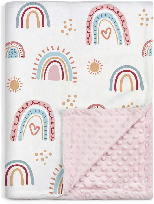 SANDJEST Rainbow Kid Blanket for Girls - 30 x 40 Kids Minky Blanket - Gifts for Kids on Birthday