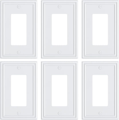 6-Pack Decorator Outlet Cover Plate, White Decorative Switch Plates and Outlet Covers, Durable Zinc Alloy Wall Plates for Electrical Outlets, Receptacle, GFCI Outlet, Dimmer Switch