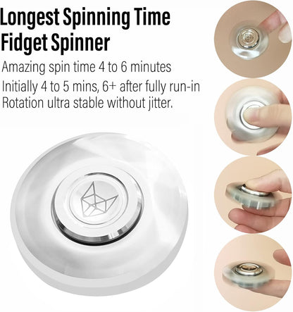 FREELOVE Upgraded Fox Metal Fidget Spinner for Adults, Steel/Glow Balls Clicking Noise, Mini Small Tiny Pocket Tri Finger Gyro, Long Spinning Premium Bearing Toy, Stainless Steel CNC, Silver