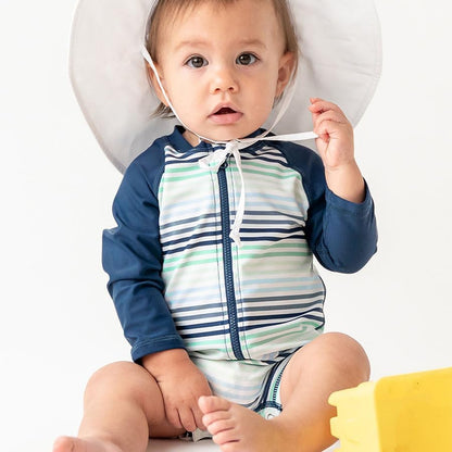 RUGGEDBUTTS Baby/Toddler Boy Swimsuit, One Piece Zipper Rash Guard Sunsuit with UPF 50+ Sun Protection