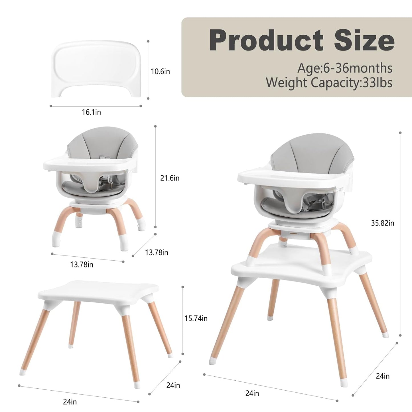 Baby High Chair, 7 in 1 Convertible High Chairs for Babies and Toddlers, Kids Learning Table