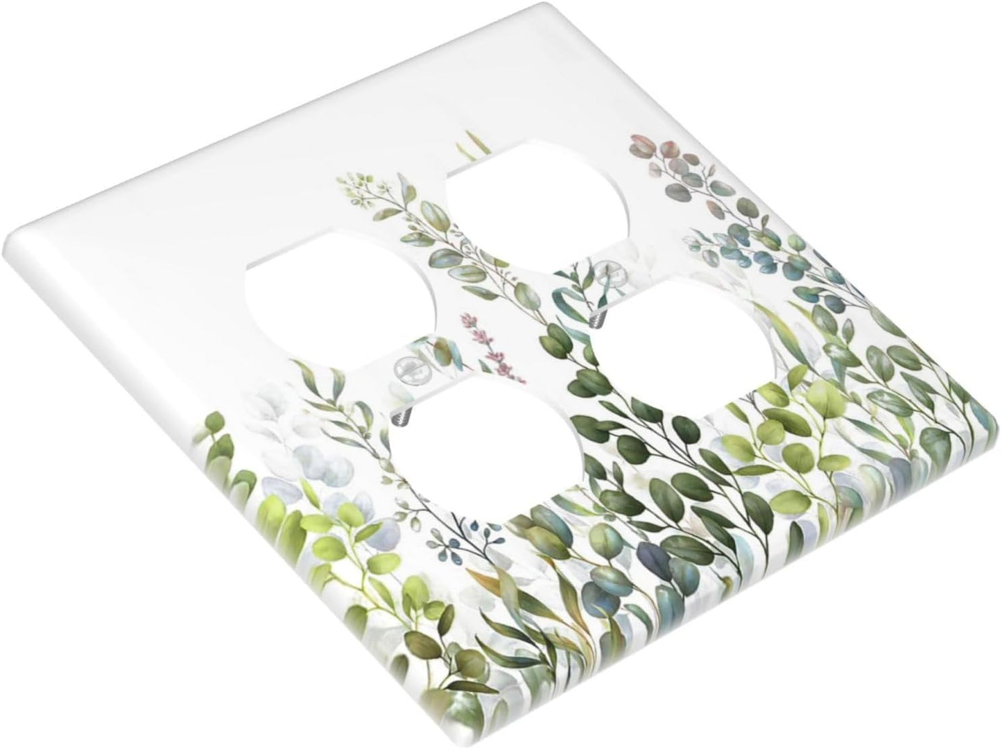 Green Eucalyptus Leaf Plant Herbs Springnature Outlet Covers 2 Gang Double Duplex Decorative Light Switch Covers Electrical Wallplates Socket Faceplate for Bed Room Living Room Decor