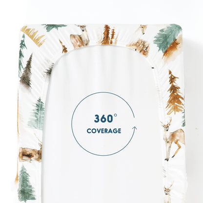 GRSSDER Stretch Ultra Soft Jersey Knit Changing Pad Cover Set 2 Pack, Change Table Pad Covers Fit 32"/34" x 16" Pads Safe and Snug, Stylish Jungle Deer Pattern for Baby