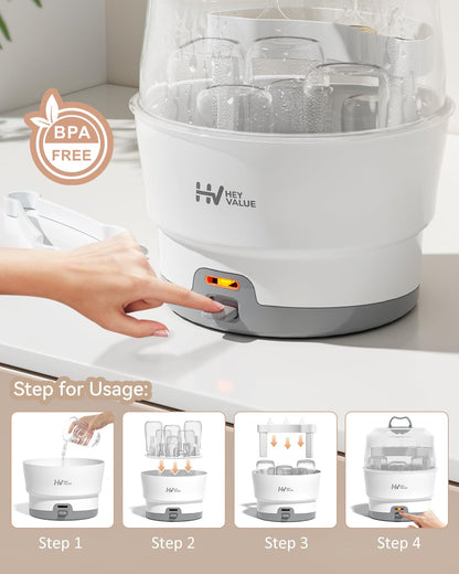 HEYVALUE Bottle Sterilizer, Baby Bottle Sterilizer, Easy One Button Control Electric Bottle