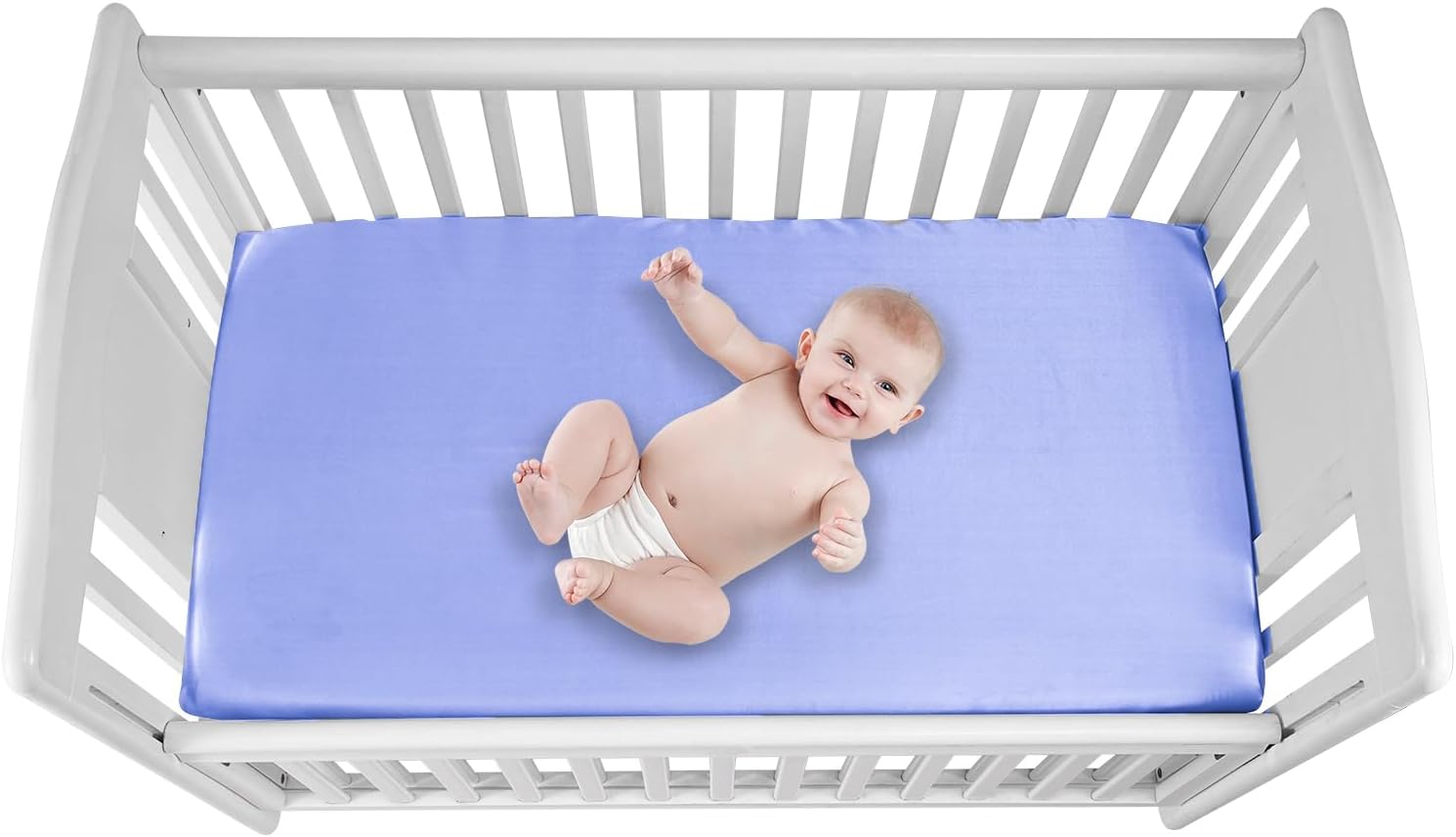 2 Pack Satin Soft Crib Sheet for Baby with Sensitive Hair Silky Baby Mattress Sheet Blue and Green