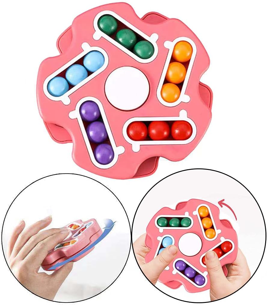 Fidget Toy Rotating Magic Bean Cube Spinner,Stress Relief Gifts Fidget Puzzles for Adults Kids,Anxiety Relief Learning & Education Toys,Double Flip Handheld Puzzle Cube Toys(Pink)