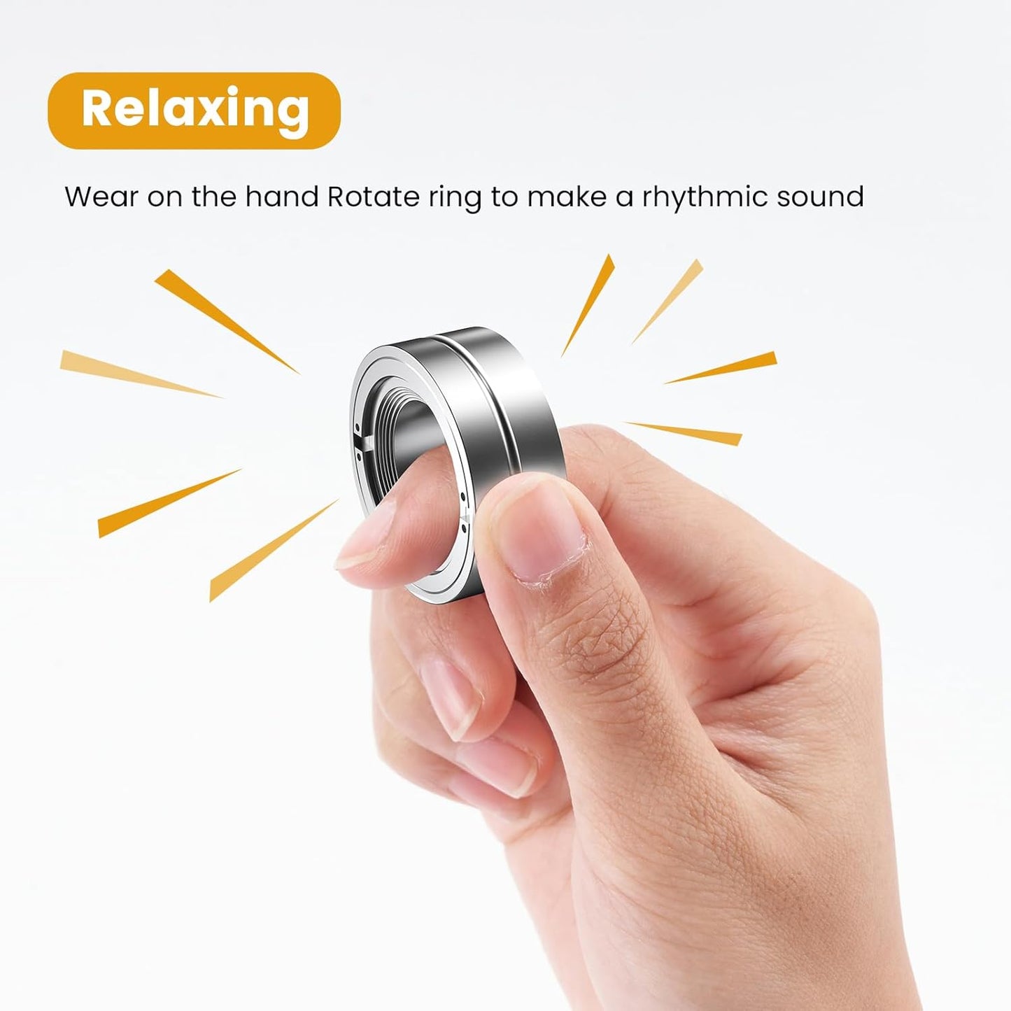 Magnetic Fidget Toy Ring Spinner, Adults Fidget Slider EDC Gadget Haptic Sensory Spinning Block, Mechanical Ticking Clicker Ratcheting Slider Ring Stress Anxiety Relief for ADHD (Silver)