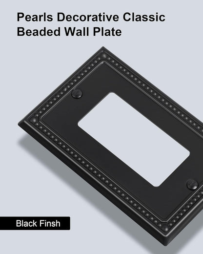 2-Pack Decorator Outlet Cover Plate, Pearls Decorative Switch Plates and Outlet Covers, Black Metal Wall Plates for Electrical Outlets, Receptacle, GFCI Outlet, Dimmer Switch