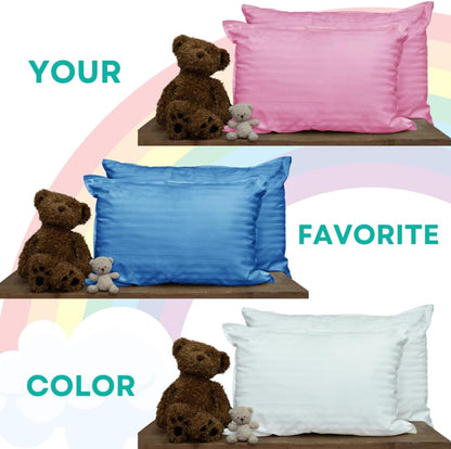 kinder Fluff Children Pillows (2X) - The Only Twin Pillows for Kids 300T Cotton Shell & Down Alternative Fill - Ideal for Travel, Bedding Set & Floor Cushions (16x24in - White)