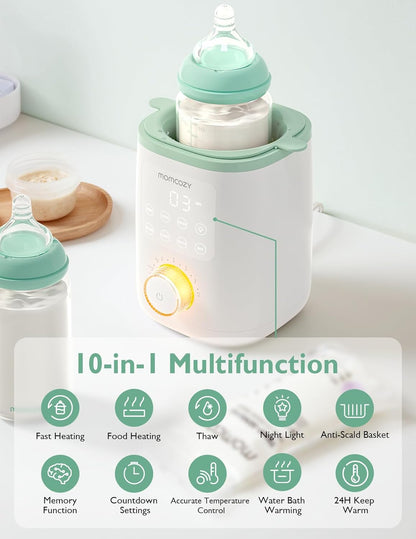 Momcozy Retain Nutrients Bottle Warmer, 9-in-1 Baby Bottle Warmer with Night Light, Accurate