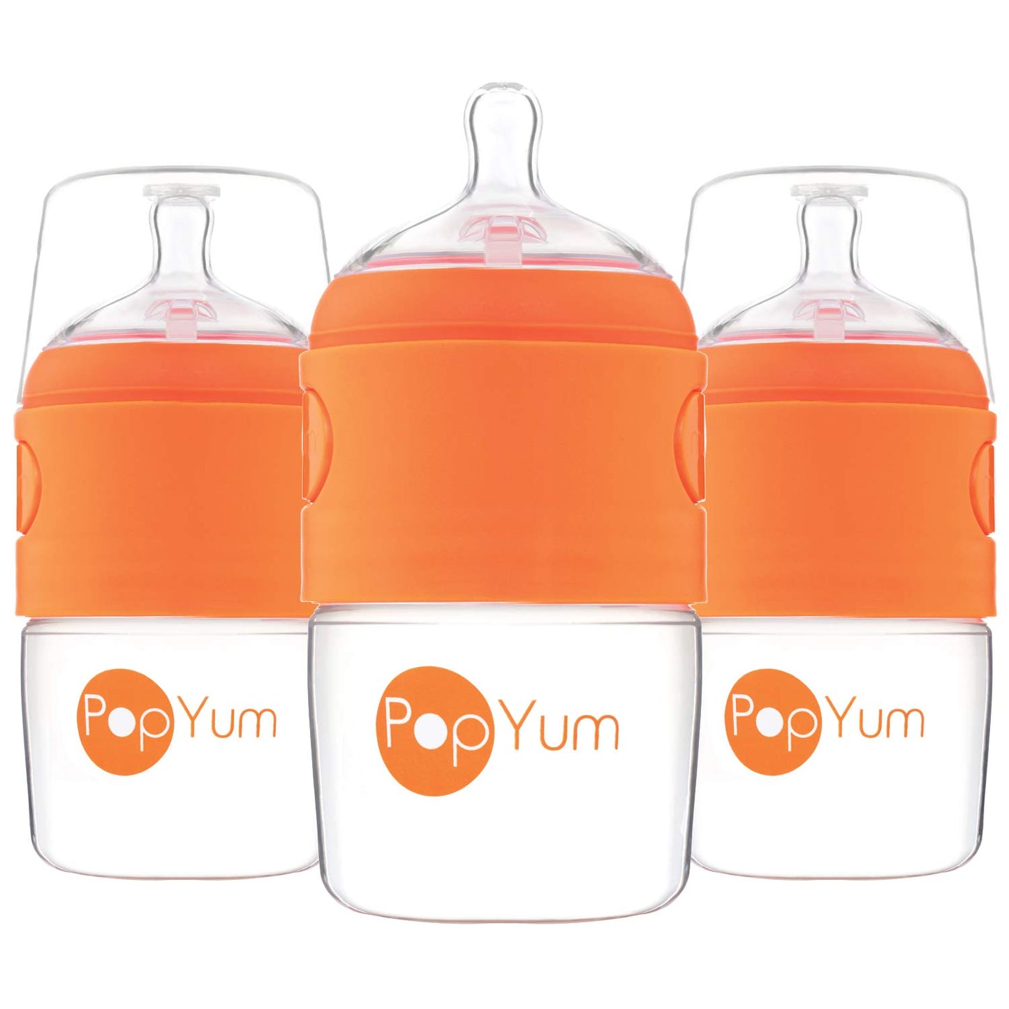 PopYum 5 oz Orange Anti-Colic Formula Making/Mixing/Dispenser Baby Bottles, 3-Pack with #1 Slow