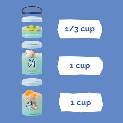 Whiskware Bluey Stackable Snack Containers for Babies, Toddlers, and Kids, 3 Stackable Snack Cups
