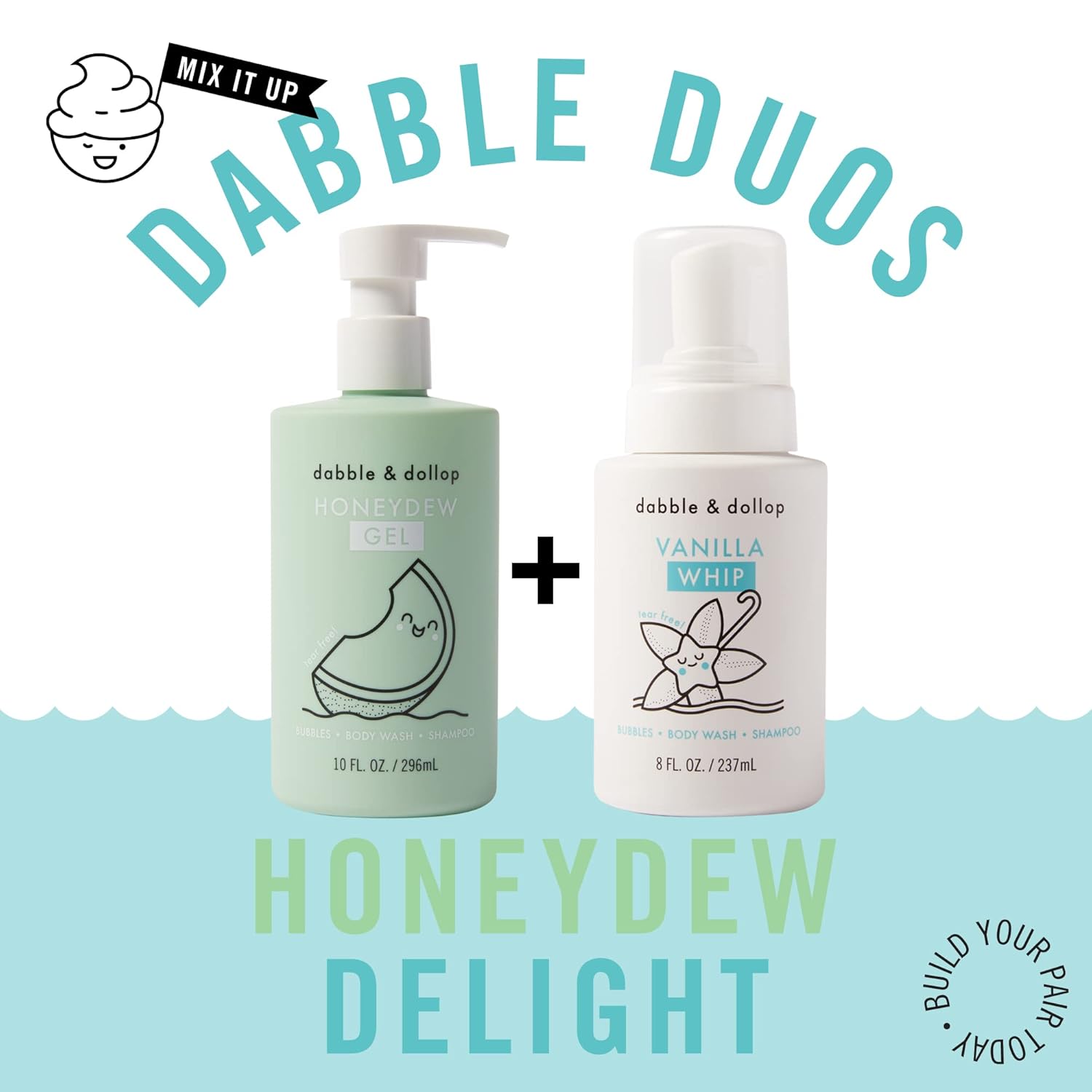 Dabble & Dollop Honeydew Melon + Vanilla Body Wash & Shampoo – 3-in-1 Natural Bubble Bath for Kids